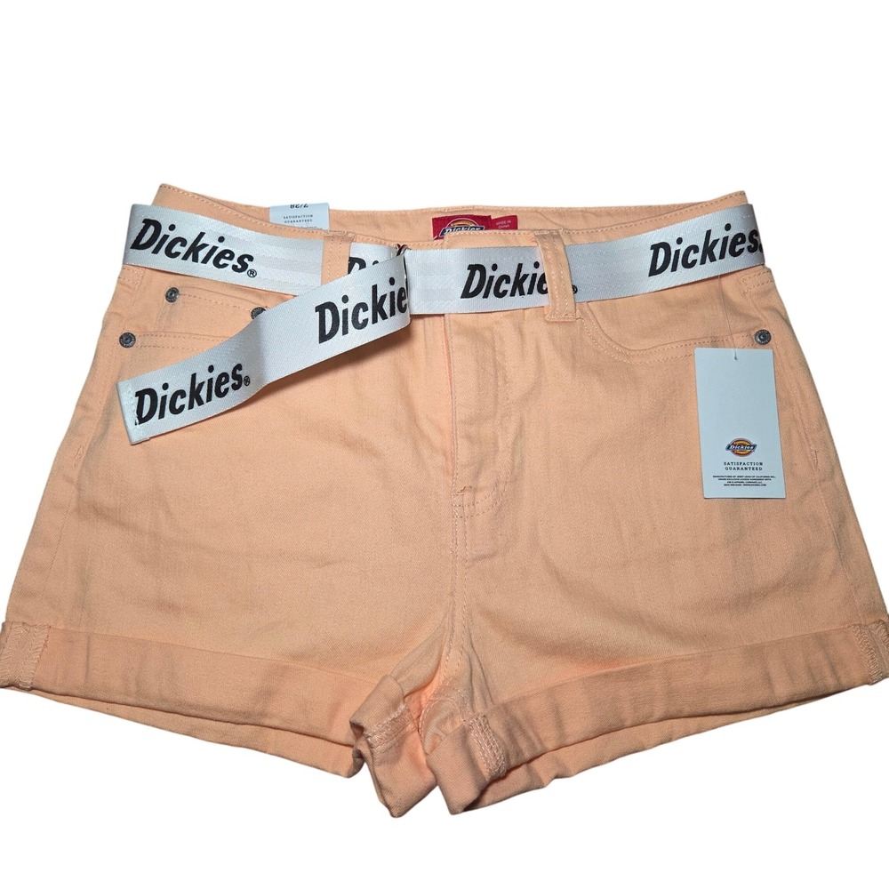 Dickies Juniors High Rise Cuffed 5 Pocket Shorts Peach Belt Size 7/28 NWT